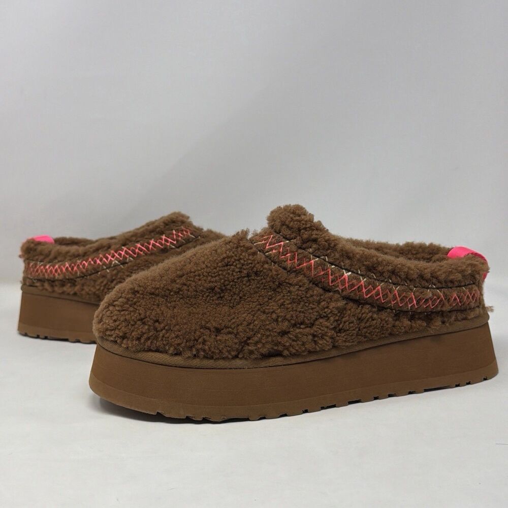 UGG Tazz Heritage Braid Platform Slippers Women 9 Hardwood Brown 1143976